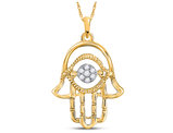 1/20 Carat (ctw I2-I3) Accent Diamond Hamsa Charm Pendant Necklace in 10K Yellow Gold with Chain